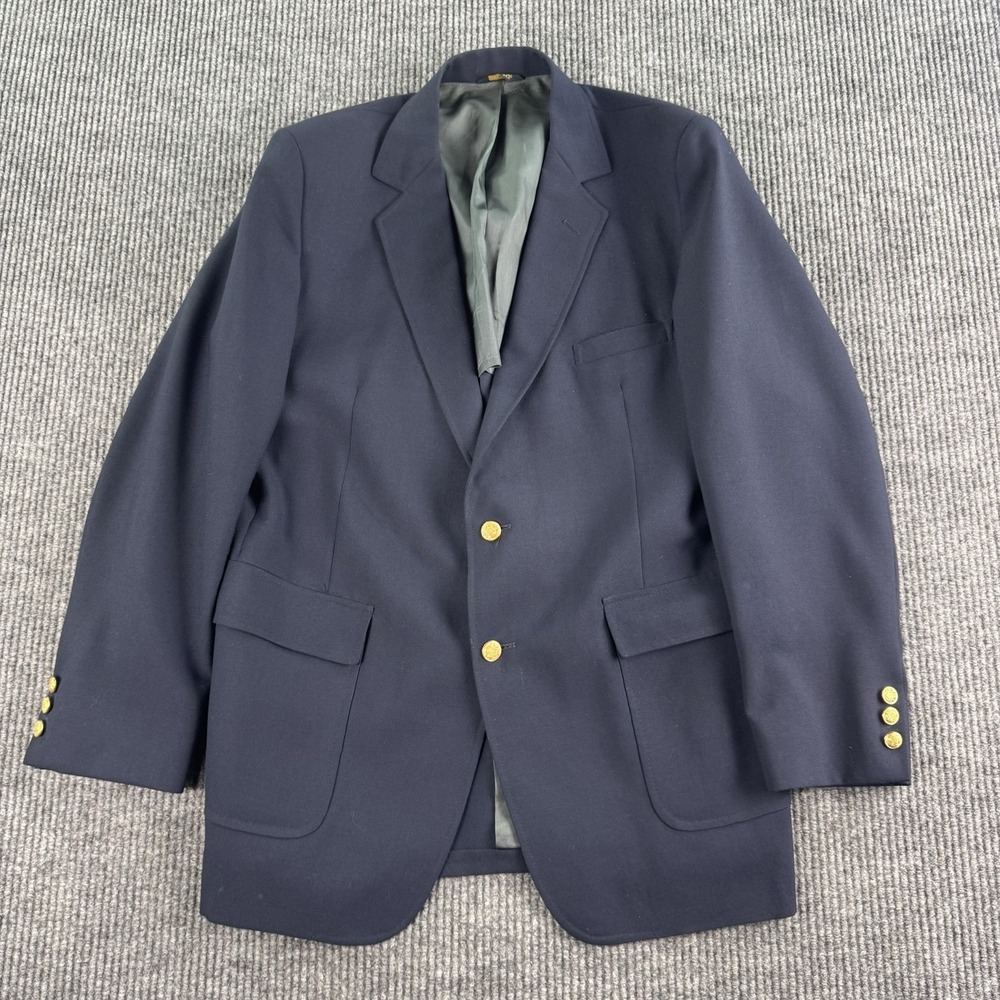 Vintage Cameron Hills Blazer Men 44 L Blue Wool Hopsack Golden Button Crest Logo